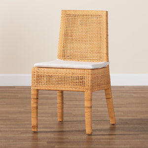 Baxton Studio bali Morris Bohemian Light Honey Rattan Dining Chair - Handcrafted Comfort & Rustic Elegance MD-39688 Morris-Mahogany/Rattan Honey-DC