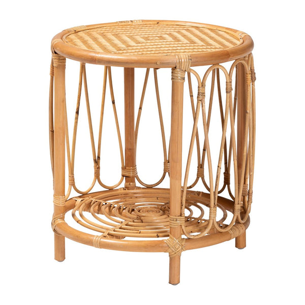 Baxton Studio bali Bohemian Light Honey Rattan End Table - Handcrafted Accent with Geometric Design & Storage Shelf MD-39665 Berilo-Rattan Honey-ET