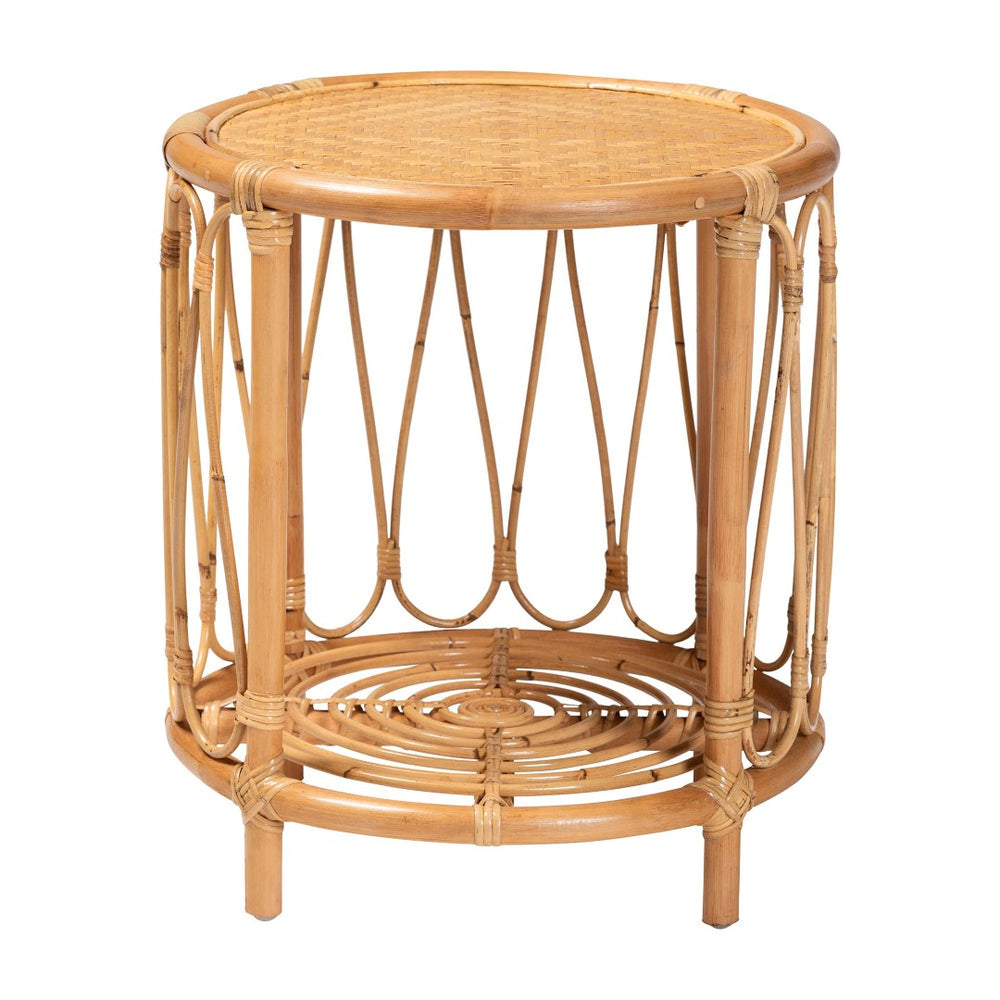 Baxton Studio bali Bohemian Light Honey Rattan End Table - Handcrafted Accent with Geometric Design & Storage Shelf MD-39665 Berilo-Rattan Honey-ET