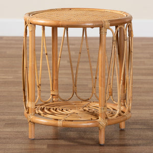 Baxton Studio bali Bohemian Light Honey Rattan End Table - Handcrafted Accent with Geometric Design & Storage Shelf MD-39665 Berilo-Rattan Honey-ET