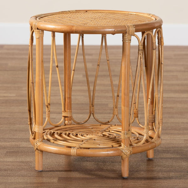 Baxton Studio bali Bohemian Light Honey Rattan End Table - Handcrafted Accent with Geometric Design & Storage Shelf MD-39665 Berilo-Rattan Honey-ET