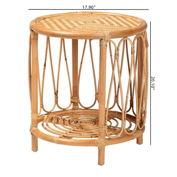 Baxton Studio bali Bohemian Light Honey Rattan End Table - Handcrafted Accent with Geometric Design & Storage Shelf MD-39665 Berilo-Rattan Honey-ET