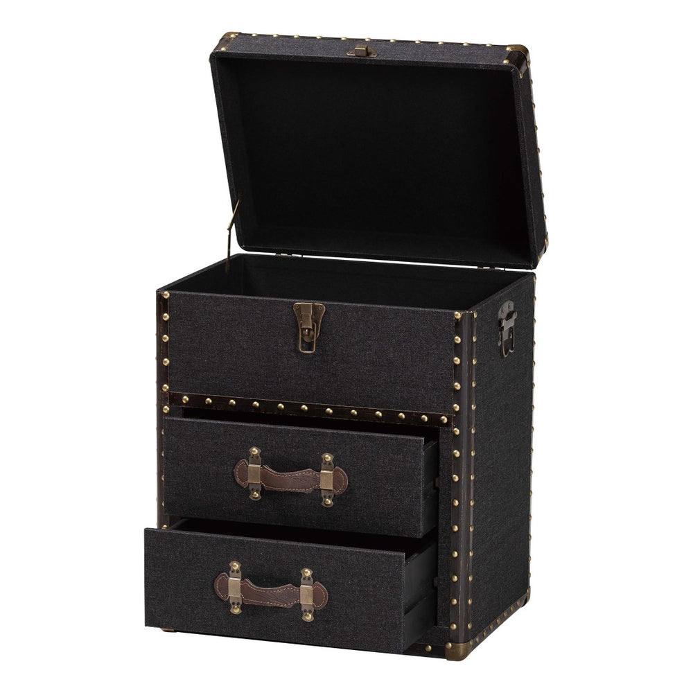 Baxton Studio Baxton Studio Agatha Vintage-Inspired Storage Trunk with 2 Drawers for Stylish Home Organization Black JY24A034-Black-Wooden-Ottoman
