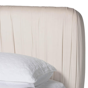 Baxton Studio Baxton Studio Emsley Luxe Ivory Velvet Queen Bed - Elegant Pleated Design for Ultimate Comfort BBT61217-Ivory/Walnut-Queen
