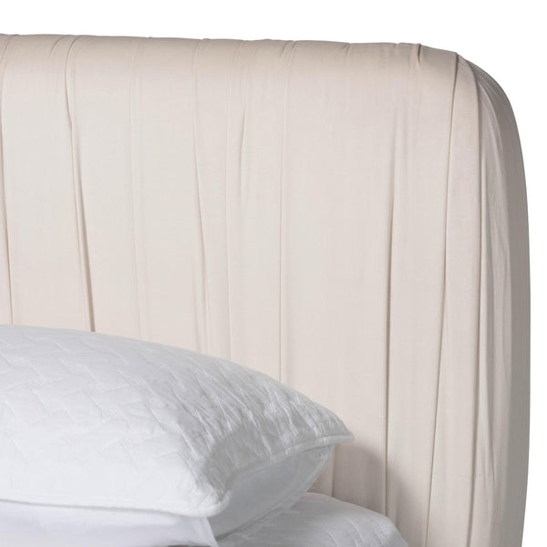 Baxton Studio Baxton Studio Emsley Luxe Ivory Velvet Queen Bed - Elegant Pleated Design for Ultimate Comfort BBT61217-Ivory/Walnut-Queen