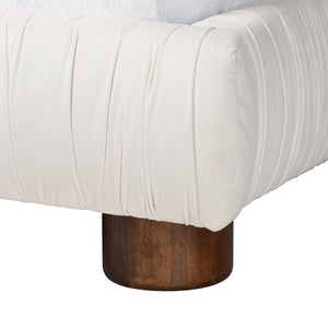 Baxton Studio Baxton Studio Emsley Luxe Ivory Velvet Queen Bed - Elegant Pleated Design for Ultimate Comfort BBT61217-Ivory/Walnut-Queen