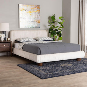Baxton Studio Baxton Studio Emsley Luxe Ivory Velvet Queen Bed - Elegant Pleated Design for Ultimate Comfort BBT61217-Ivory/Walnut-Queen