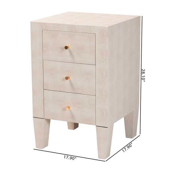 Baxton Studio Baxton Studio Leyna Modern Beige Faux Shagreen End Table with 3 Drawers for Chic Storage Solutions JY24A039-Beige Faux Shagreen-ET