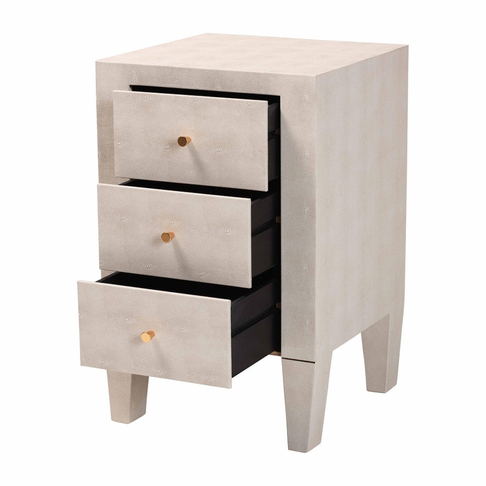 Baxton Studio Baxton Studio Leyna Modern Beige Faux Shagreen End Table with 3 Drawers for Chic Storage Solutions JY24A039-Beige Faux Shagreen-ET