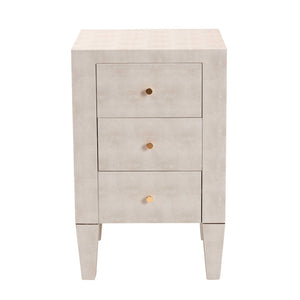 Baxton Studio Baxton Studio Leyna Modern Beige Faux Shagreen End Table with 3 Drawers for Chic Storage Solutions JY24A039-Beige Faux Shagreen-ET