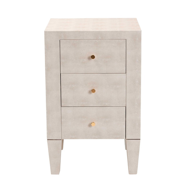 Baxton Studio Baxton Studio Leyna Modern Beige Faux Shagreen End Table with 3 Drawers for Chic Storage Solutions JY24A039-Beige Faux Shagreen-ET