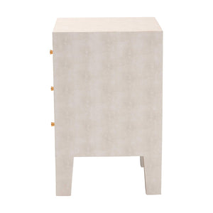 Baxton Studio Baxton Studio Leyna Modern Beige Faux Shagreen End Table with 3 Drawers for Chic Storage Solutions JY24A039-Beige Faux Shagreen-ET