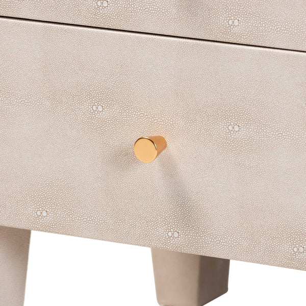 Baxton Studio Baxton Studio Leyna Modern Beige Faux Shagreen End Table with 3 Drawers for Chic Storage Solutions JY24A039-Beige Faux Shagreen-ET