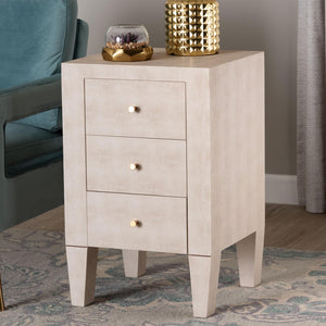 Baxton Studio Baxton Studio Leyna Modern Beige Faux Shagreen End Table with 3 Drawers for Chic Storage Solutions JY24A039-Beige Faux Shagreen-ET