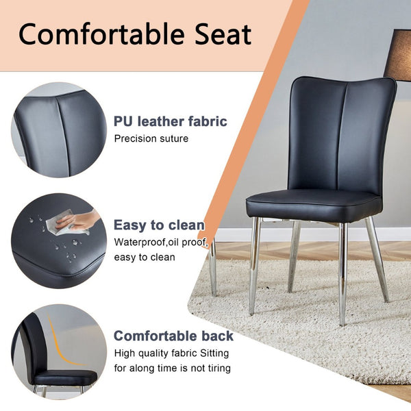 English Elm Table Modern Marble Pattern Dining Set - 71"X35.4" Tempered Glass Table With 8 Stylish Black Chairs W1151S02126-GIGA