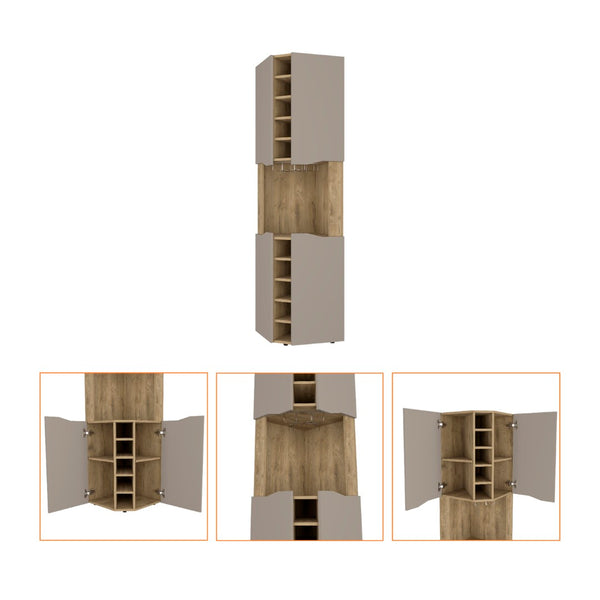 English Elm Grace Corner Bar Cabinet with Wine Rack Stemware Hanging and Concealed Shelving Storage B128S00214