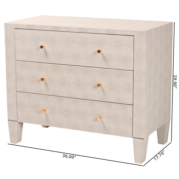 Baxton Studio Baxton Studio Leyna Modern Beige Faux Shagreen 3-Drawer Cabinet for Chic Storage & Style JY24A040-Beige Faux Shagreen-Cabinet