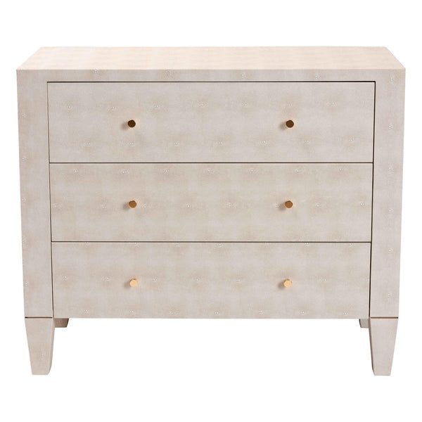 Baxton Studio Baxton Studio Leyna Modern Beige Faux Shagreen 3-Drawer Cabinet for Chic Storage & Style JY24A040-Beige Faux Shagreen-Cabinet