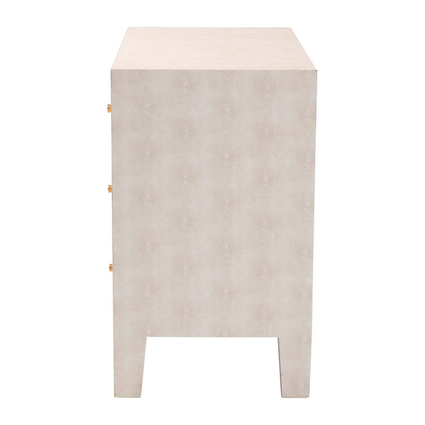 Baxton Studio Baxton Studio Leyna Modern Beige Faux Shagreen 3-Drawer Cabinet for Chic Storage & Style JY24A040-Beige Faux Shagreen-Cabinet