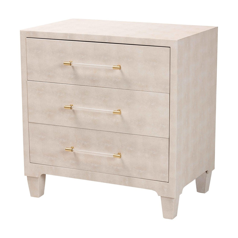 Baxton Studio Baxton Studio Nira Modern Beige Faux Shagreen Cabinet – Chic 3-Drawer Storage for Stylish Spaces JY24A042-Beige Faux Shagreen-Cabinet