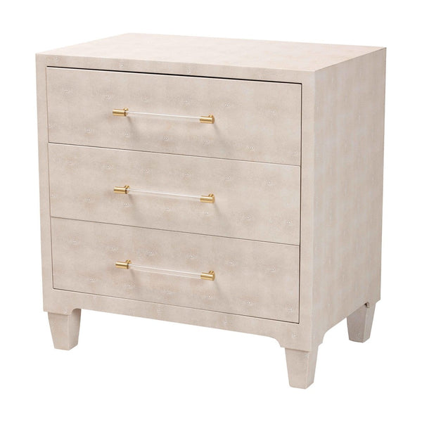 Baxton Studio Baxton Studio Nira Modern Beige Faux Shagreen Cabinet – Chic 3-Drawer Storage for Stylish Spaces JY24A042-Beige Faux Shagreen-Cabinet