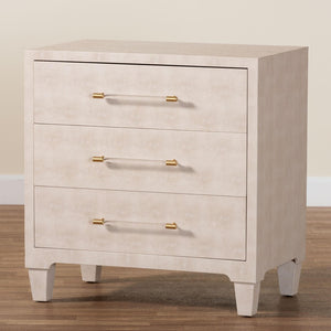 Baxton Studio Baxton Studio Nira Modern Beige Faux Shagreen Cabinet – Chic 3-Drawer Storage for Stylish Spaces JY24A042-Beige Faux Shagreen-Cabinet