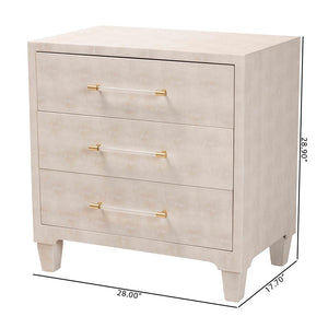 Baxton Studio Baxton Studio Nira Modern Beige Faux Shagreen Cabinet – Chic 3-Drawer Storage for Stylish Spaces JY24A042-Beige Faux Shagreen-Cabinet