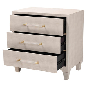 Baxton Studio Baxton Studio Nira Modern Beige Faux Shagreen Cabinet – Chic 3-Drawer Storage for Stylish Spaces JY24A042-Beige Faux Shagreen-Cabinet