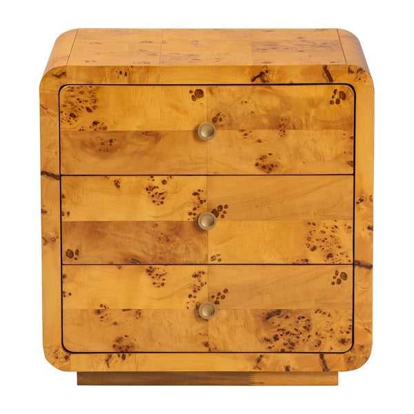 Baxton Studio bali Modern Natural Burl Wood Nightstand - Handcrafted Elegance with Unique Grain & Spacious Storage 3-Drawer KL-1569-Natural Burl Op1-Ebony-3DW-NS-BOXED