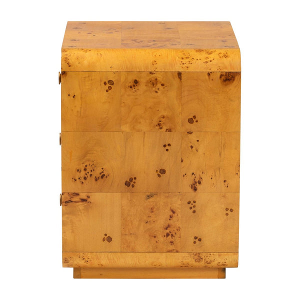 Baxton Studio bali Modern Natural Burl Wood Nightstand - Handcrafted Elegance with Unique Grain & Spacious Storage 3-Drawer KL-1569-Natural Burl Op1-Ebony-3DW-NS-BOXED
