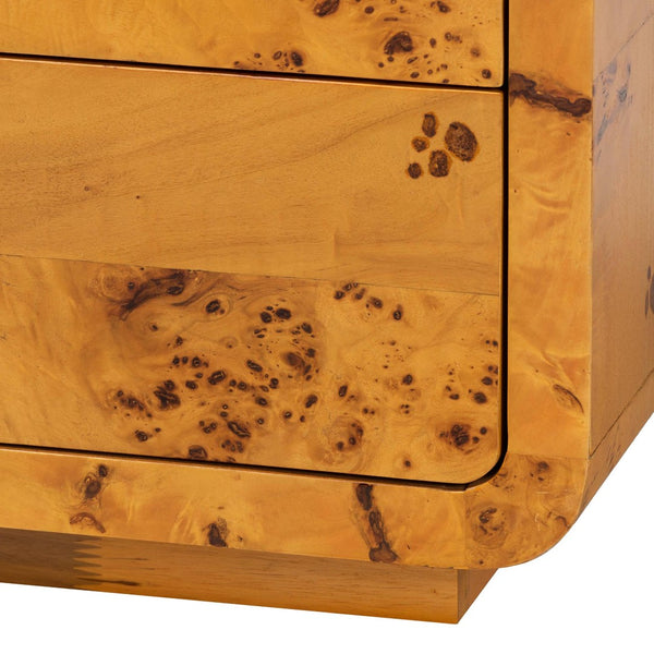 Baxton Studio bali Modern Natural Burl Wood Nightstand - Handcrafted Elegance with Unique Grain & Spacious Storage 3-Drawer KL-1569-Natural Burl Op1-Ebony-3DW-NS-BOXED
