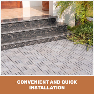 English Elm 30 Interlocking Deck Tiles Checker Pattern 12" x 12" Acacia Hardwood Outdoor Flooring Waterproof, DIY-Friendly, Mold-Resistant Light Gray W2391P288857