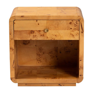 Baxton Studio bali Modern Natural Burl Wood Nightstand - Handcrafted Elegance with Unique Grain & Spacious Storage 1-Drawer KL-1570-Natural Burl Op1-Ebony-NS-BOXED