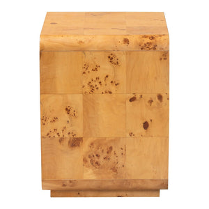 Baxton Studio bali Modern Natural Burl Wood Nightstand - Handcrafted Elegance with Unique Grain & Spacious Storage 1-Drawer KL-1570-Natural Burl Op1-Ebony-NS-BOXED