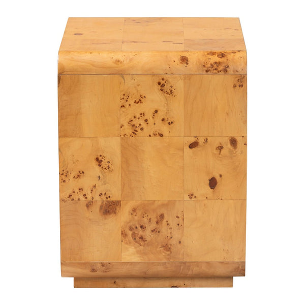 Baxton Studio bali Modern Natural Burl Wood Nightstand - Handcrafted Elegance with Unique Grain & Spacious Storage 1-Drawer KL-1570-Natural Burl Op1-Ebony-NS-BOXED