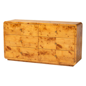 Baxton Studio bali Netra 6-Drawer Dresser in Modern Natural Burl Wood – Unique Design with Ample Storage Space KL-1571-Natural Burl Op1-Ebony-6DW-Dresser-BOXED
