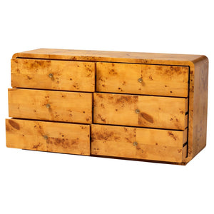 Baxton Studio bali Netra 6-Drawer Dresser in Modern Natural Burl Wood – Unique Design with Ample Storage Space KL-1571-Natural Burl Op1-Ebony-6DW-Dresser-BOXED