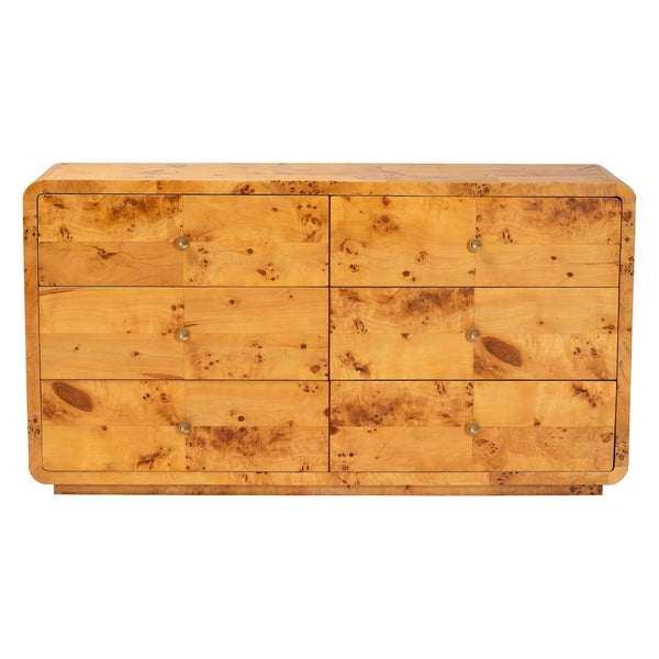 Baxton Studio bali Netra 6-Drawer Dresser in Modern Natural Burl Wood – Unique Design with Ample Storage Space KL-1571-Natural Burl Op1-Ebony-6DW-Dresser-BOXED