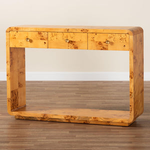 Baxton Studio bali Bali Netra Modern Console Table - Handcrafted Natural Burl Wood with Unique Storage & Display Options KL-1572-Natural Burl Op1-Ebony-3DW-Console Table-BOXED