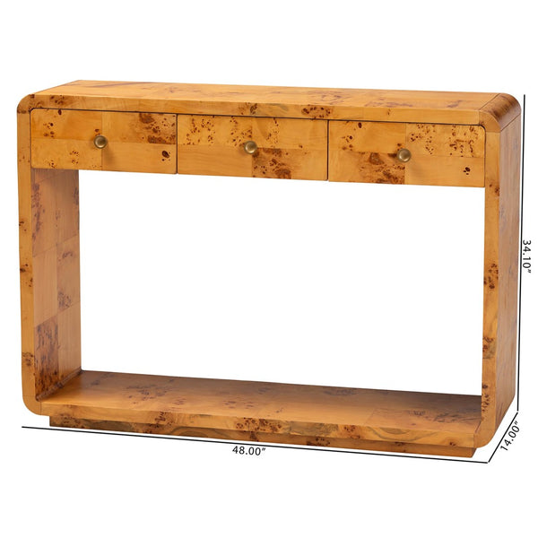 Baxton Studio bali Bali Netra Modern Console Table - Handcrafted Natural Burl Wood with Unique Storage & Display Options KL-1572-Natural Burl Op1-Ebony-3DW-Console Table-BOXED