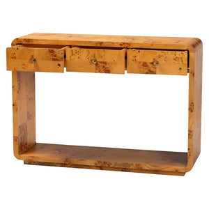 Baxton Studio bali Bali Netra Modern Console Table - Handcrafted Natural Burl Wood with Unique Storage & Display Options KL-1572-Natural Burl Op1-Ebony-3DW-Console Table-BOXED