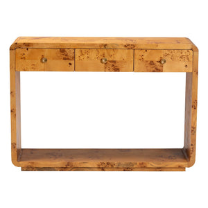 Baxton Studio bali Bali Netra Modern Console Table - Handcrafted Natural Burl Wood with Unique Storage & Display Options KL-1572-Natural Burl Op1-Ebony-3DW-Console Table-BOXED