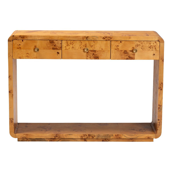 Baxton Studio bali Bali Netra Modern Console Table - Handcrafted Natural Burl Wood with Unique Storage & Display Options KL-1572-Natural Burl Op1-Ebony-3DW-Console Table-BOXED