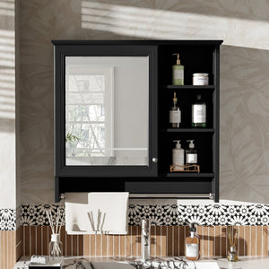 English Elm 30 Inch Wall Mount Mirror Cabinet Mdf Storage with Soft Close Hinges Bathroom Vanity Black N710P186086B
