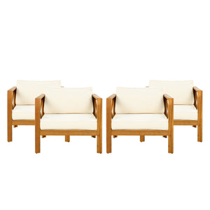 English Elm Christopher Knight Home® - Patio Conversation Set - Stylish Acacia Wood Chairs With Cushions & Foldable Teak Finish Table N770P264304B_N770P261552T