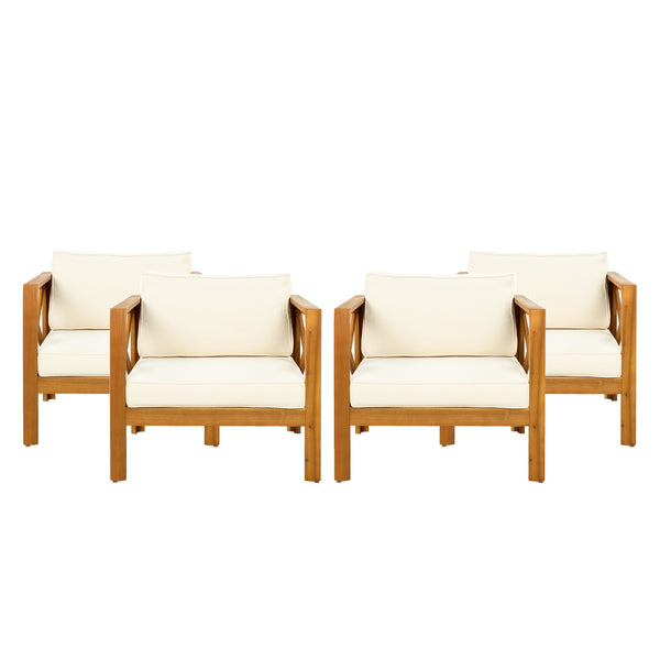 English Elm Christopher Knight Home® - Patio Conversation Set - Stylish Acacia Wood Chairs With Cushions & Foldable Teak Finish Table N770P264304B_N770P261552T