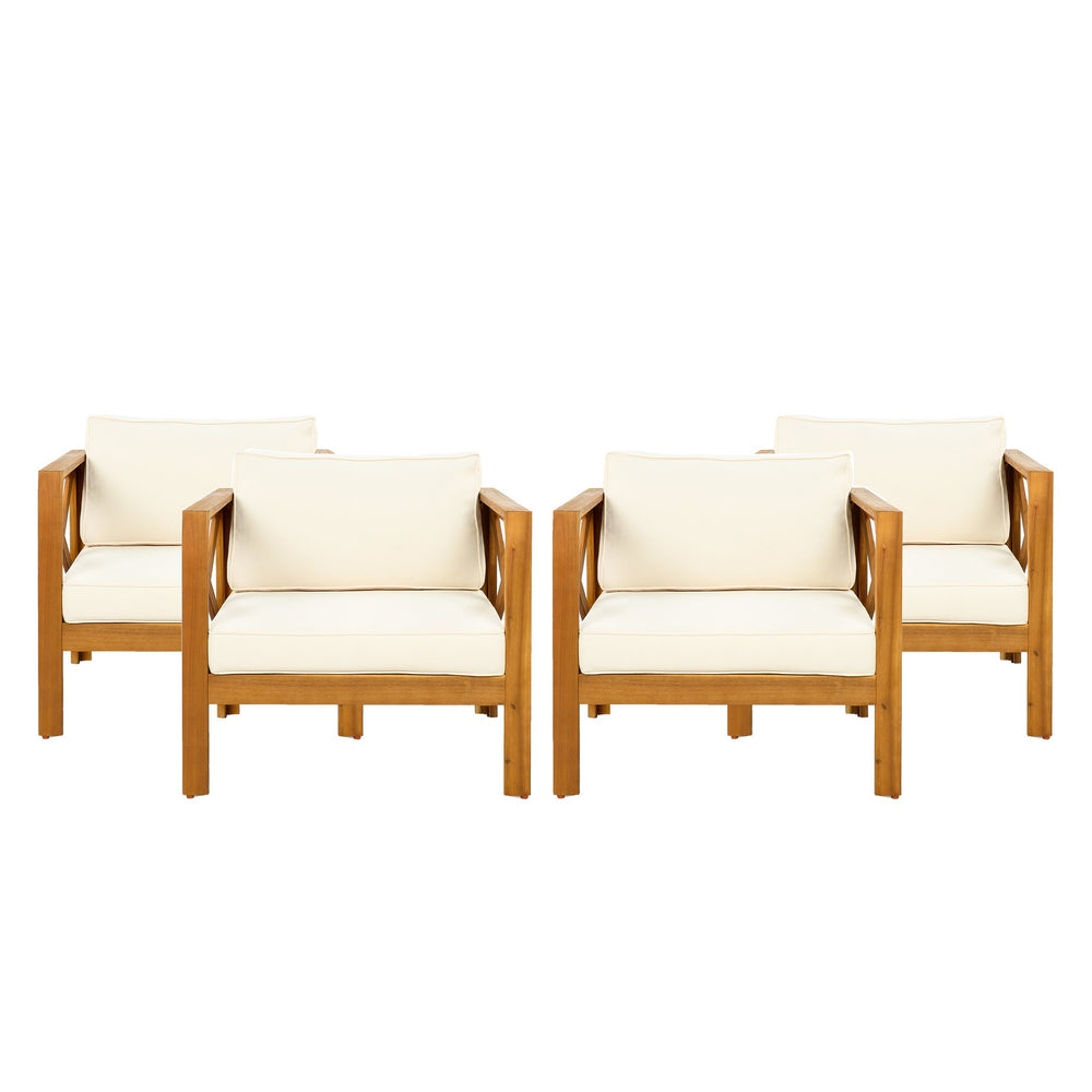 English Elm Christopher Knight Home® - Patio Conversation Set - Stylish Outdoor Acacia Wood Chairs With Cushions & Teak Finish End Table N770P264304B_57501.00ACA