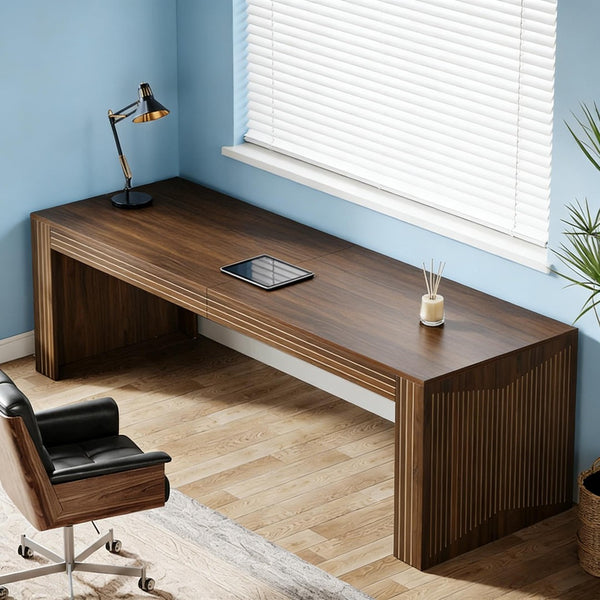 English Elm Executive Extra Long Wood Grain Computer Desk for Dual Monitor Home Office Setup T3971P449943
