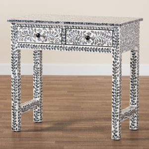 Baxton Studio bali Diata Coastal Black and White Capiz Shell Console Table with 2 Drawers for Elegant Storage F242-FT12-Console Table