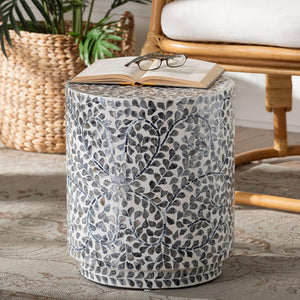 Baxton Studio bali Marilla Coastal Black & White Capiz Shell Ottoman - Elegant Footstool & Decorative Accent F242-FT14-Stool